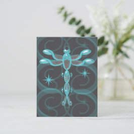 Cartão Postal Teal, Cinza, Dragonfly de Vidro com Estrelas
