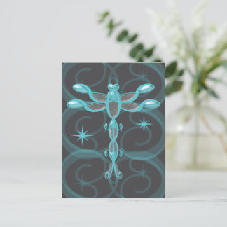 Cartão Postal Teal, Cinza, Dragonfly de Vidro com Estrelas
