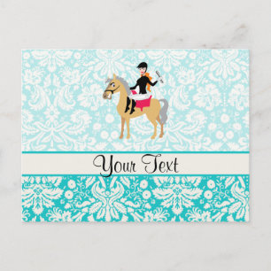 Cartão Postal Teal Damask Equestrian