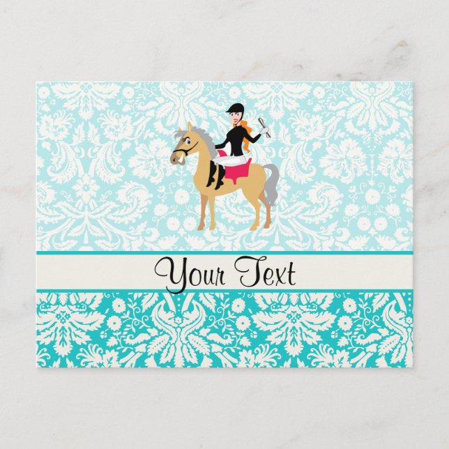 Cartão Postal Teal Damask Equestrian (Frente)