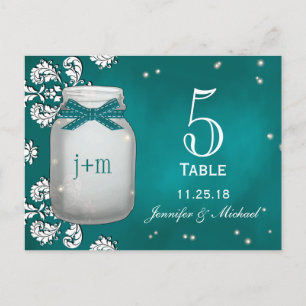 Cartão Postal Teal Mason Jar com placas de número de tabela Fir