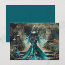 Cartão Postal Teal Mermaid Steampunk Vintage Lady Vitoriana