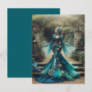 Cartão Postal Teal Mermaid Steampunk Vintage Lady Vitoriana