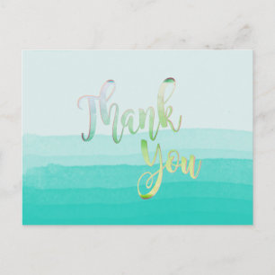 Cartão Postal Teal Obrigado Watercolor Beach
