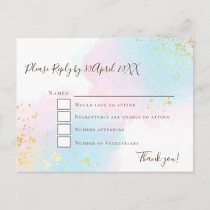 Cartão Postal Teal Rosa Elegante com RSVP de Casamento Confetti