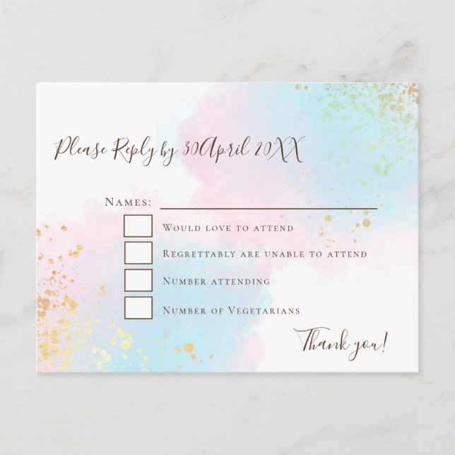 Cartão Postal Teal Rosa Elegante com RSVP de Casamento Confetti  (Frente)