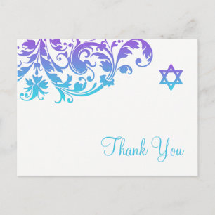 Cartão Postal Teal Roxo Elegante Bat Mitzvah Obrigado