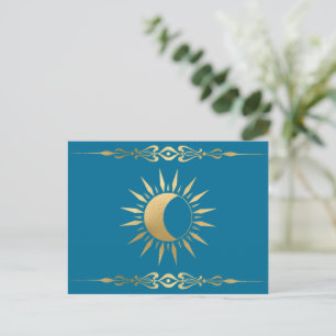 Cartão postal Teal Sun Moon Wicca   Sol místico