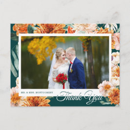 Cartão Postal Teal Terracotta Foto De Casamento Floral Obrigado