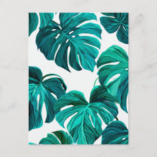 Cartão Postal Teal Tropical Monstera Leaf Seamless Pattern Art