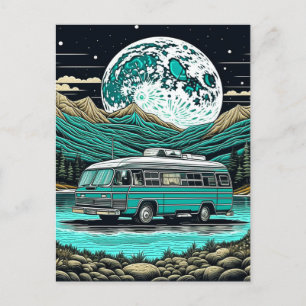 Cartão Postal Teal Vintage RV Camper na Montanha Retro