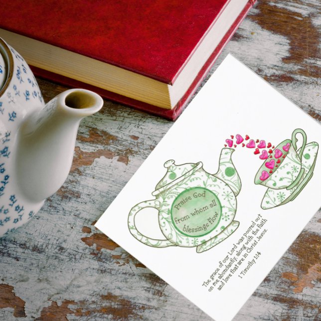 Cartão Postal Teapot Grace e Bessings Inspiracionais (Criador carregado)