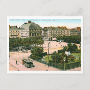 Cartão Postal Teatro, Gambetta Place, Le Havre, França Vintage