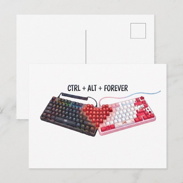 Cartão Postal Teclados de Casal Ctrl Alt Forever Design (Frente/Verso)