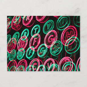 Cartão Postal Teclas de máquina de escrever neon close up