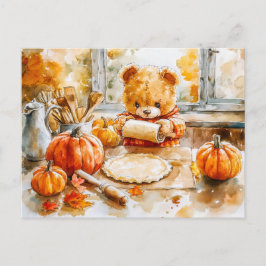 Cartão Postal Teddy Bear Baking a Pumpkin Pie