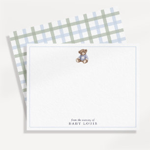 Cartão postal Teddy Bear Blue e Green Plaid Preppy