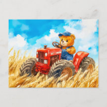  Teddy Bear Driving a Tractor in Wheat Field