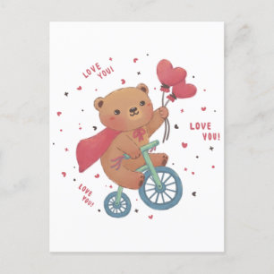 Cartão Postal Teddy Bear em Bike: Amo-te!