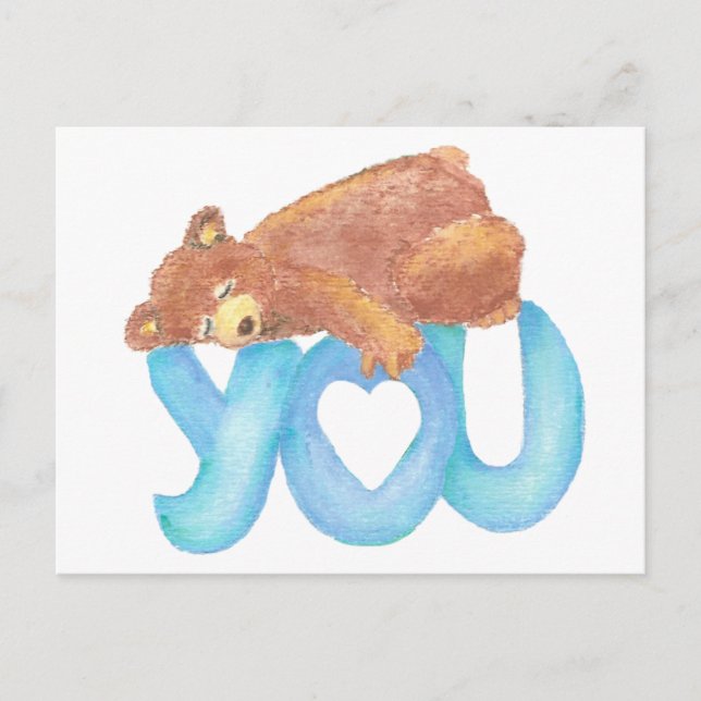 Cartão Postal Teddy Bear Eu Amo o Coração (Frente)