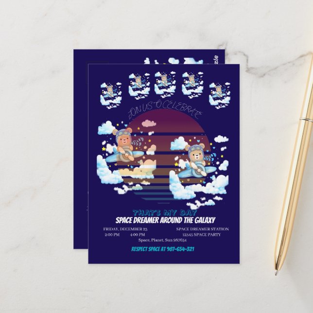 Cartão Postal Teddy Bear Pilot Airplane Art (Frente/Verso In Situ)