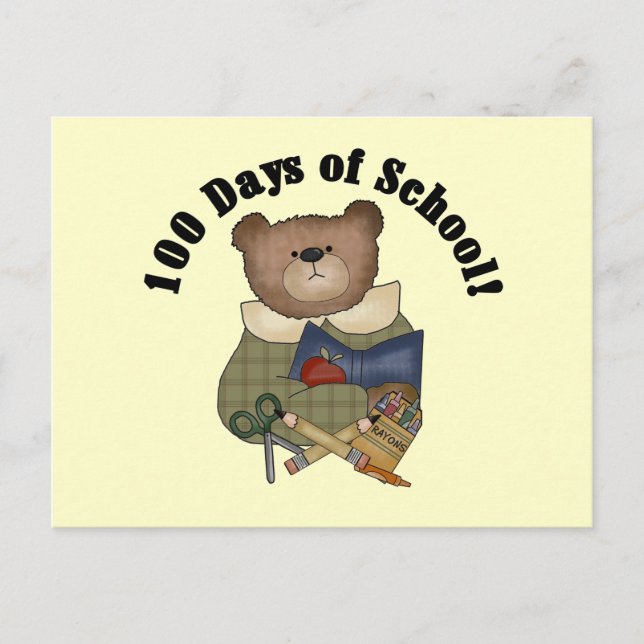 Cartão Postal Teddy Bear School por 100 dias Camisetas e present (Frente)