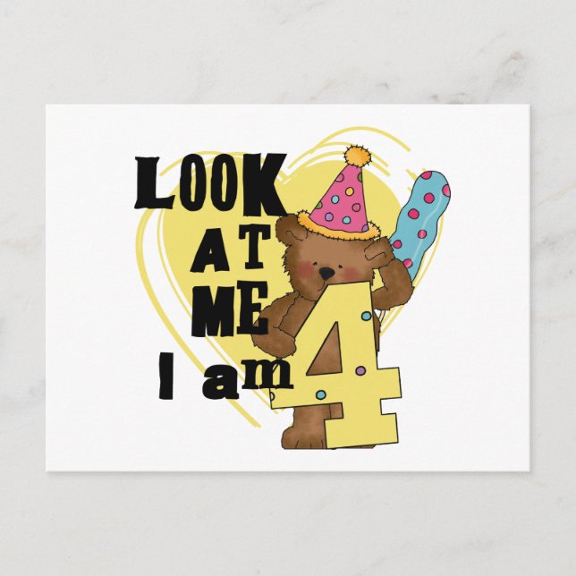 Cartão Postal Teddy Bear, tenho 4 Camisetas de aniversário e pre (Frente)