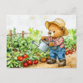 Cartão Postal Teddy Bear Watering Tomato Plants