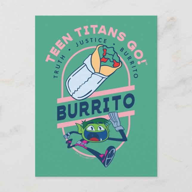 Cartão Postal Teen Titans Go! Beast Boy "Truth Justice Burrito" (Frente)