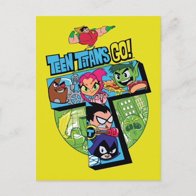 Cartão Postal Teen Titans Go! | Colagem em Torre de Titãs (Frente)
