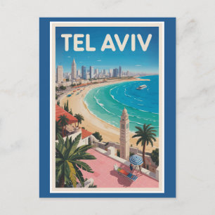 Cartão Postal Tel Aviv Israel Ilustração Viagem Arte Vintage