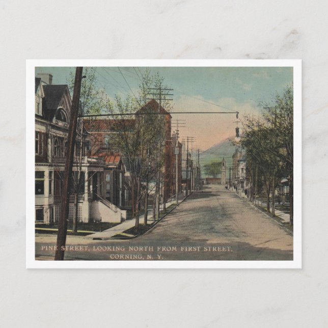 Cartão Postal Tela de Corning NY Pine Street View 1908 (Frente)