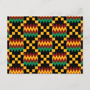 Cartão Postal Tela do Kente Preta, Verde, Vermelha e Amarela