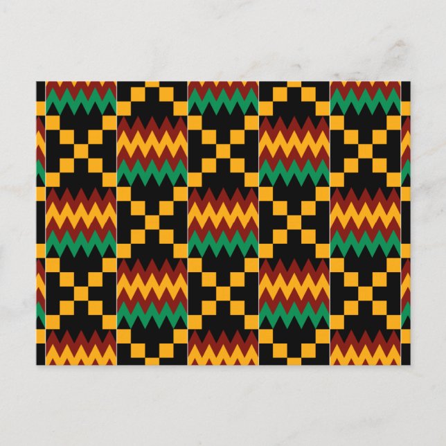 Cartão Postal Tela do Kente Preta, Verde, Vermelha e Amarela (Frente)