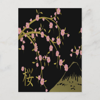 Cartão Postal Tela Dourada Black Japonesa Rosa Sakura