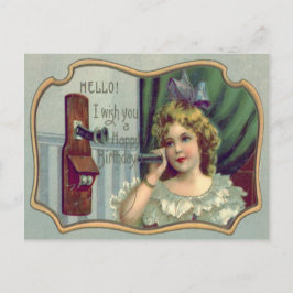 Cartão Postal Telefone Antigo Menina Bonita