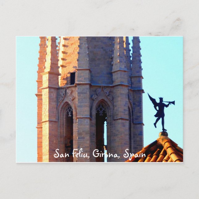 Cartão Postal Telhado da Catedral de Sant Feliu, Girona, Espanha (Frente)