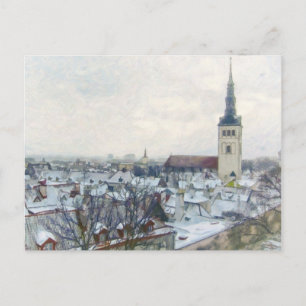 Cartão Postal Telhados de Inverno em Tallinn, Estônia Europa Art