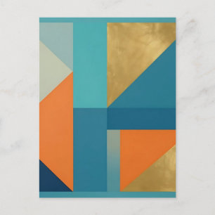 Cartão Postal Télica Laranja Dourado Geométrico Abstrato