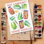 Cartão Postal Tem repolho? Faça com que Kimchi divirta a água pi<br><div class="desc">Veja este padrão de fermentação super legal e divertido. Os ingredientes de Kimchi voam em torno deste cartão postal fofo. Mão pintada em aquarela por mim para você! Altere o texto, se quiser! E não se esqueça de verificar meu compro por mais produtos e designs! E é claro, entrem em...</div>