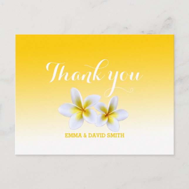 Cartão Postal Tema Clássico Branco Frangipani Obrigado (Frente)