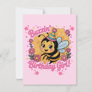 Cartão Postal Tema de Abelha Menina de Aniversário Animada  Aman