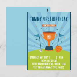 Cartão Postal Tema de esportes de aniversário de 1 ano de beiseb