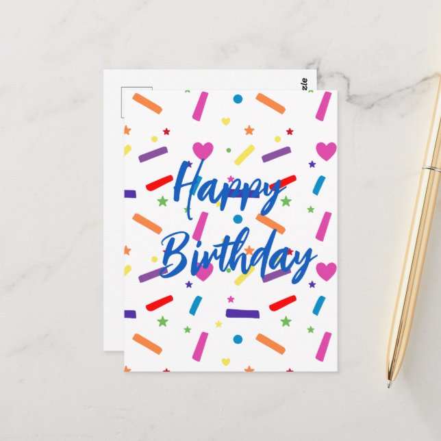 Cartão Postal Tema de festa de aniversário com confeitos doces (Frente/Verso In Situ)