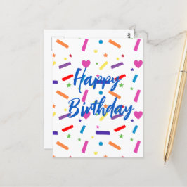 Cartão Postal Tema de Festa de Aniversário com Purpurina Doce