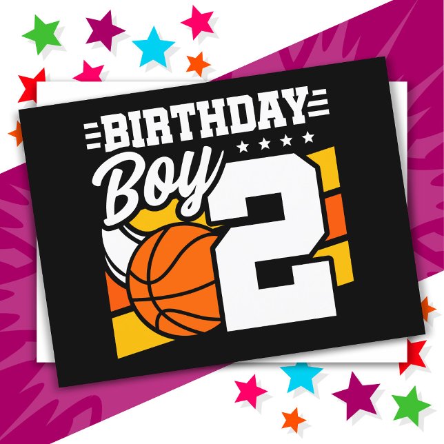 Cartão Postal Tema de Festa de Basquete para Menino de 2 Anos de (Criador carregado)