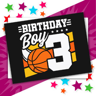 Cartão Postal Tema de Festa de Basquete para Menino de 3 Anos de