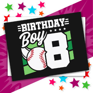 Cartão Postal Tema de Festa de Beisebol para Menino de 8 Anos An