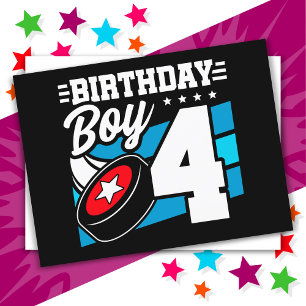 Cartão Postal Tema de Festa de Hóquei de 4 Anos de Idade para Me