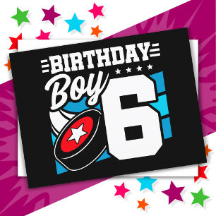 Cartão Postal Tema de Festa de Hóquei para Menino de 6 Anos Aniv